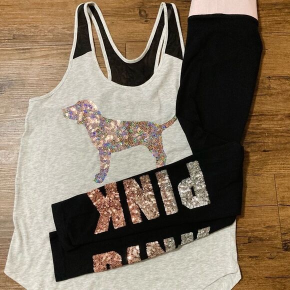 PINK Victoria's Secret Tops - VS PINK IRIDESCENT DOG BLING OUTFIT SET S